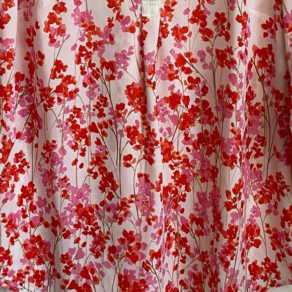 Talbots Popover Blouse Top Sz M Floral Split Neck 3/4 Sleeves Pink Red Cream - Picture 5 of 10